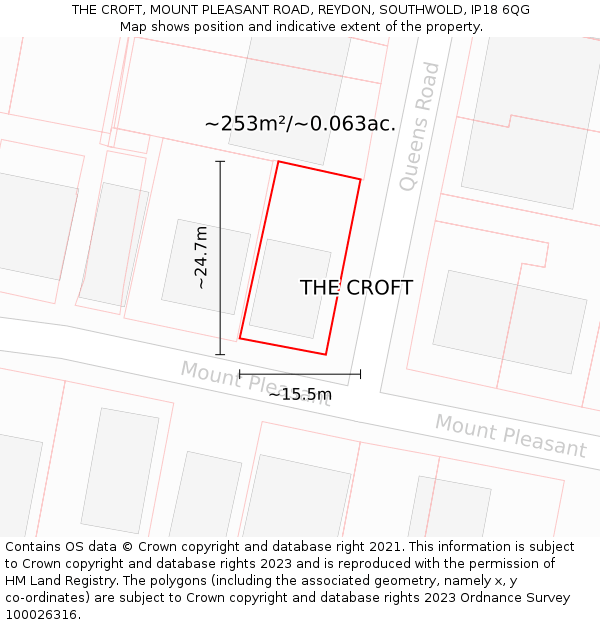 THE CROFT, MOUNT PLEASANT ROAD, REYDON, SOUTHWOLD, IP18 6QG: Plot and title map