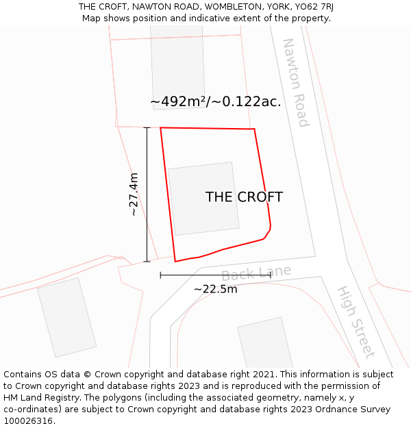 THE CROFT, NAWTON ROAD, WOMBLETON, YORK, YO62 7RJ: Plot and title map