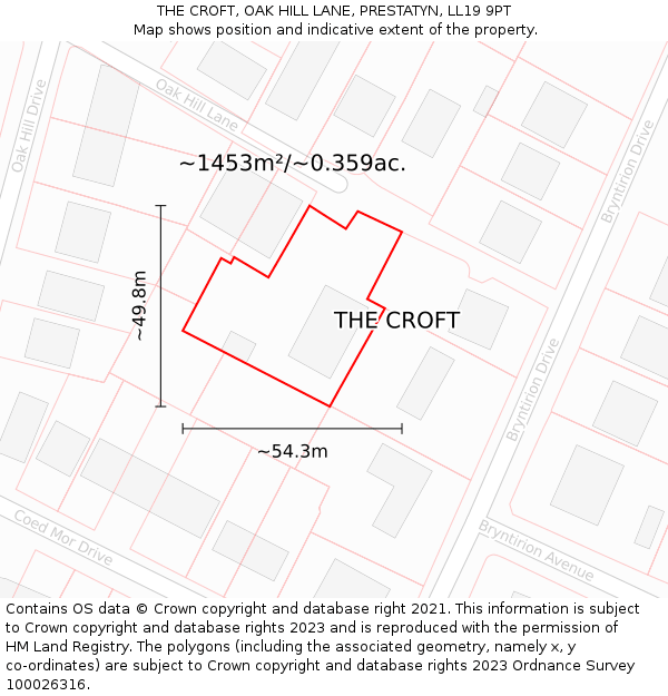 THE CROFT, OAK HILL LANE, PRESTATYN, LL19 9PT: Plot and title map