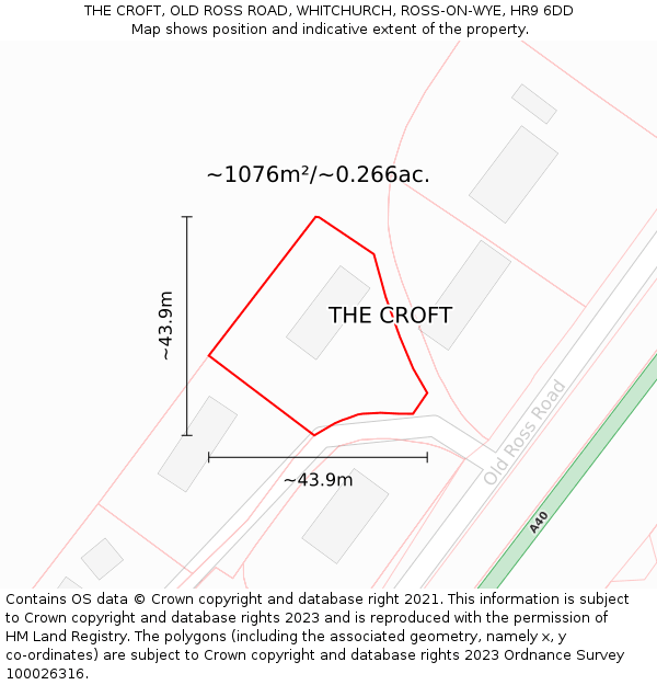 THE CROFT, OLD ROSS ROAD, WHITCHURCH, ROSS-ON-WYE, HR9 6DD: Plot and title map