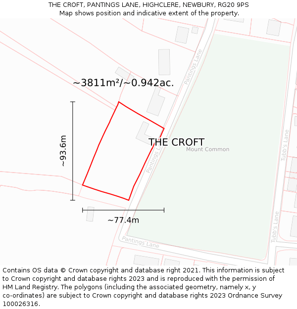 THE CROFT, PANTINGS LANE, HIGHCLERE, NEWBURY, RG20 9PS: Plot and title map