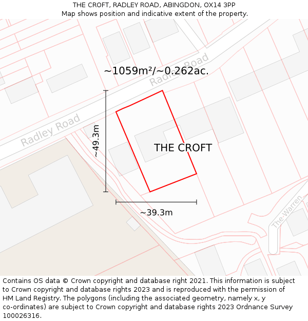 THE CROFT, RADLEY ROAD, ABINGDON, OX14 3PP: Plot and title map