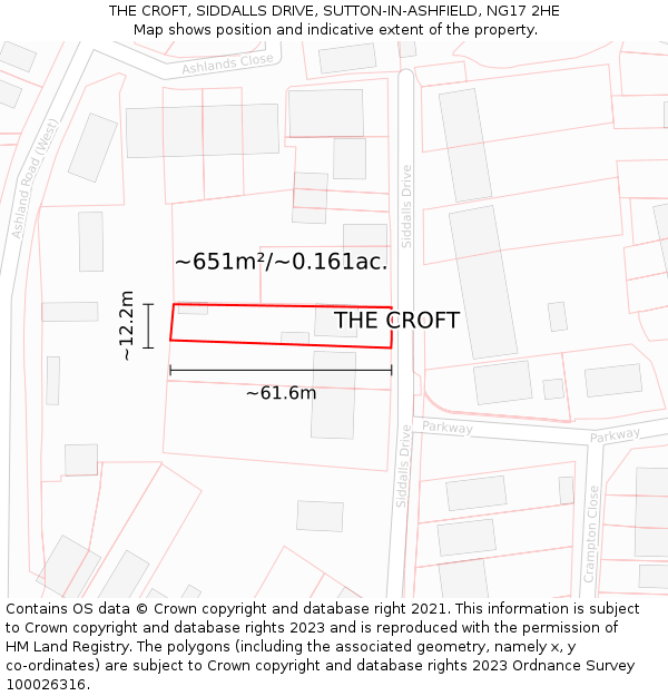 THE CROFT, SIDDALLS DRIVE, SUTTON-IN-ASHFIELD, NG17 2HE: Plot and title map