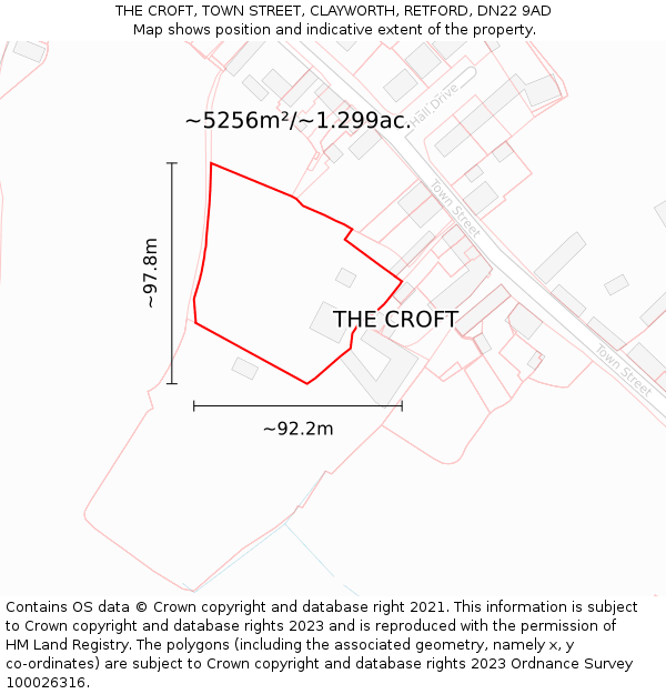 THE CROFT, TOWN STREET, CLAYWORTH, RETFORD, DN22 9AD: Plot and title map