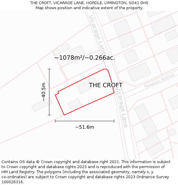 THE CROFT, VICARAGE LANE, HORDLE, LYMINGTON, SO41 0HS: Plot and title map