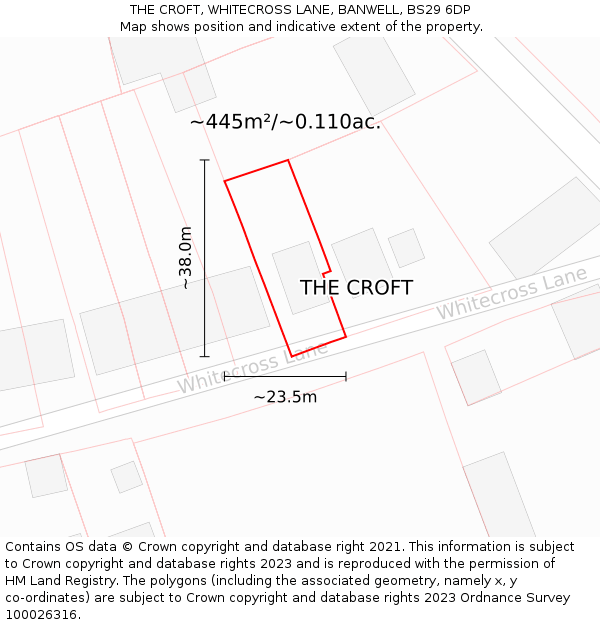 THE CROFT, WHITECROSS LANE, BANWELL, BS29 6DP: Plot and title map