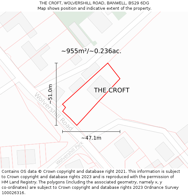 THE CROFT, WOLVERSHILL ROAD, BANWELL, BS29 6DG: Plot and title map