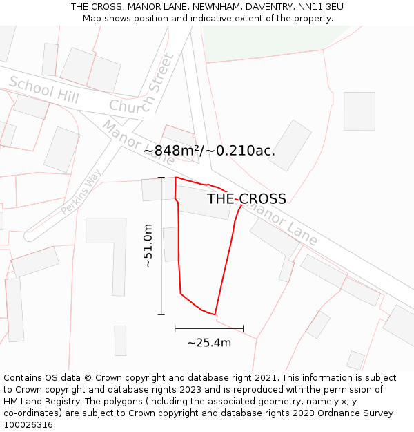 THE CROSS, MANOR LANE, NEWNHAM, DAVENTRY, NN11 3EU: Plot and title map