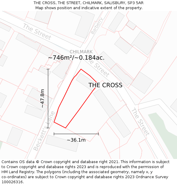 THE CROSS, THE STREET, CHILMARK, SALISBURY, SP3 5AR: Plot and title map