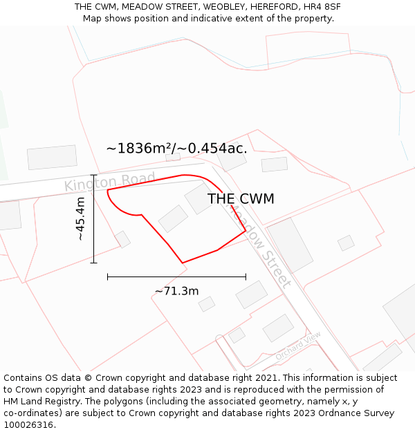 THE CWM, MEADOW STREET, WEOBLEY, HEREFORD, HR4 8SF: Plot and title map