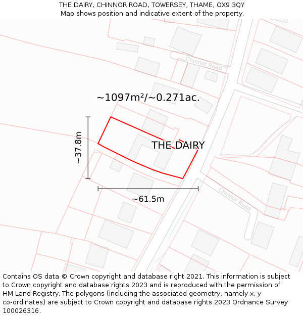 THE DAIRY, CHINNOR ROAD, TOWERSEY, THAME, OX9 3QY: Plot and title map