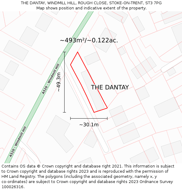 THE DANTAY, WINDMILL HILL, ROUGH CLOSE, STOKE-ON-TRENT, ST3 7PG: Plot and title map