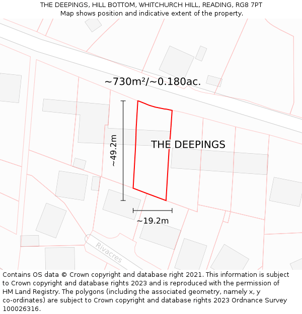 THE DEEPINGS, HILL BOTTOM, WHITCHURCH HILL, READING, RG8 7PT: Plot and title map