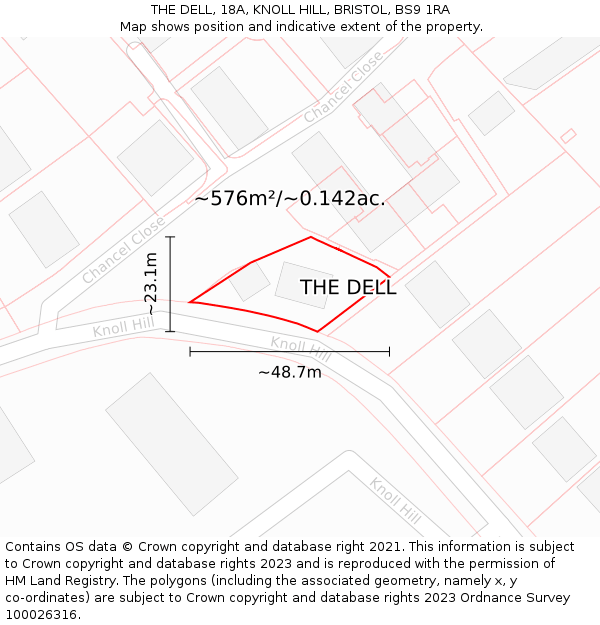 THE DELL, 18A, KNOLL HILL, BRISTOL, BS9 1RA: Plot and title map