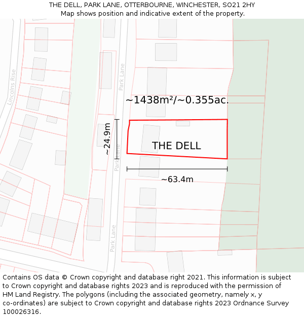 THE DELL, PARK LANE, OTTERBOURNE, WINCHESTER, SO21 2HY: Plot and title map