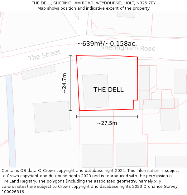 THE DELL, SHERINGHAM ROAD, WEYBOURNE, HOLT, NR25 7EY: Plot and title map