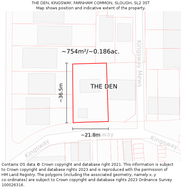 THE DEN, KINGSWAY, FARNHAM COMMON, SLOUGH, SL2 3ST: Plot and title map