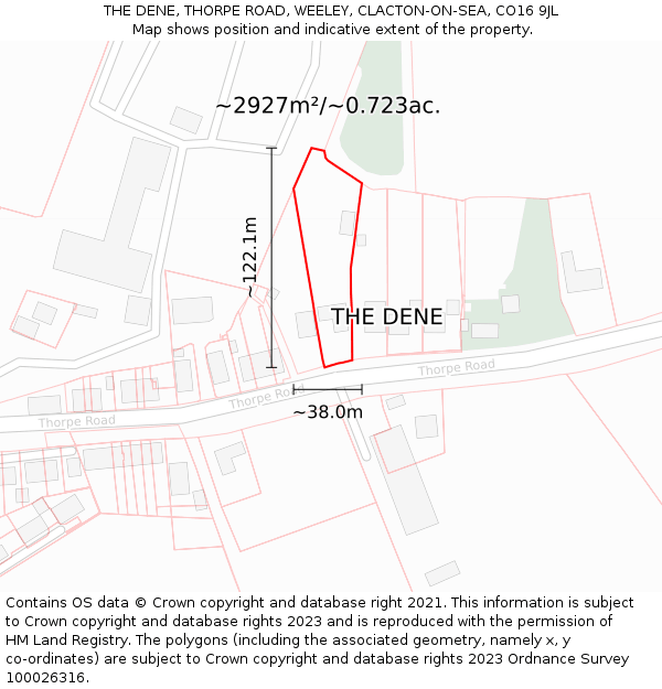 THE DENE, THORPE ROAD, WEELEY, CLACTON-ON-SEA, CO16 9JL: Plot and title map