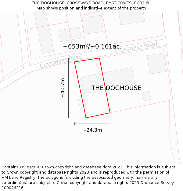 THE DOGHOUSE, CROSSWAYS ROAD, EAST COWES, PO32 6LJ: Plot and title map