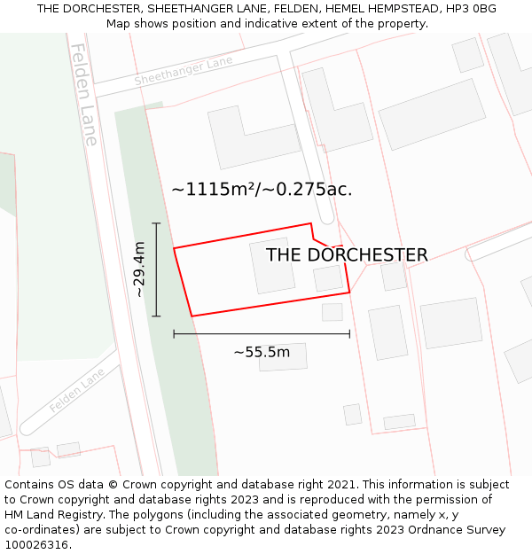 THE DORCHESTER, SHEETHANGER LANE, FELDEN, HEMEL HEMPSTEAD, HP3 0BG: Plot and title map