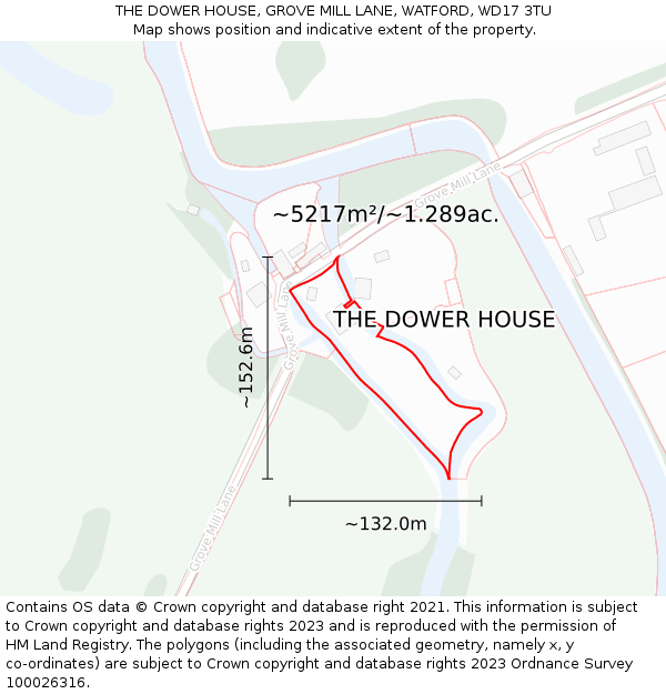 THE DOWER HOUSE, GROVE MILL LANE, WATFORD, WD17 3TU: Plot and title map