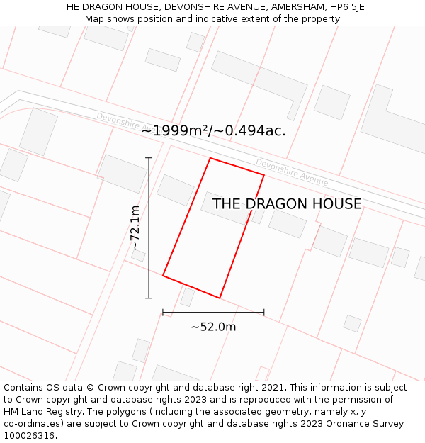 THE DRAGON HOUSE, DEVONSHIRE AVENUE, AMERSHAM, HP6 5JE: Plot and title map