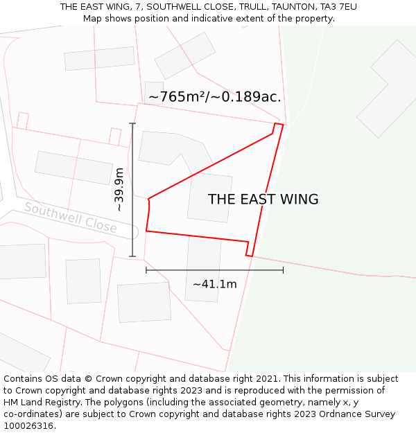 THE EAST WING, 7, SOUTHWELL CLOSE, TRULL, TAUNTON, TA3 7EU: Plot and title map