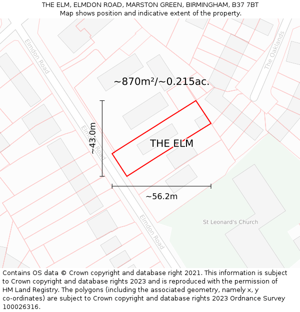 THE ELM, ELMDON ROAD, MARSTON GREEN, BIRMINGHAM, B37 7BT: Plot and title map