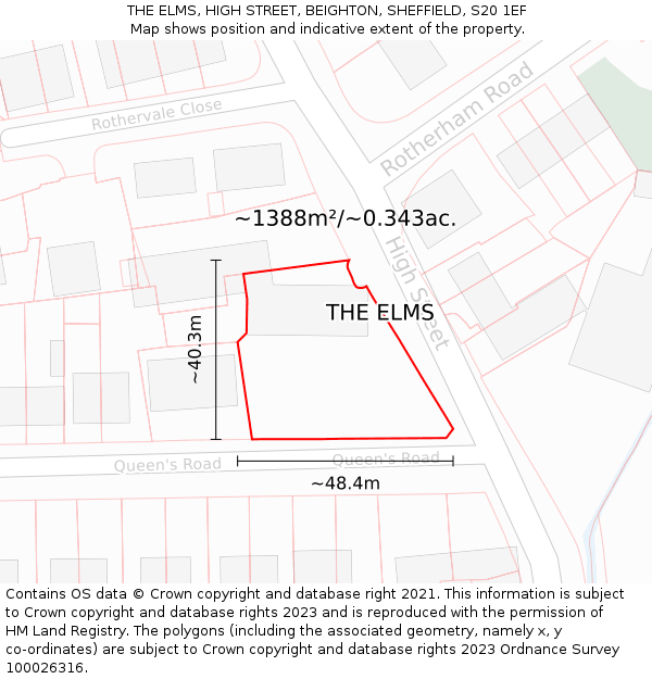 THE ELMS, HIGH STREET, BEIGHTON, SHEFFIELD, S20 1EF: Plot and title map