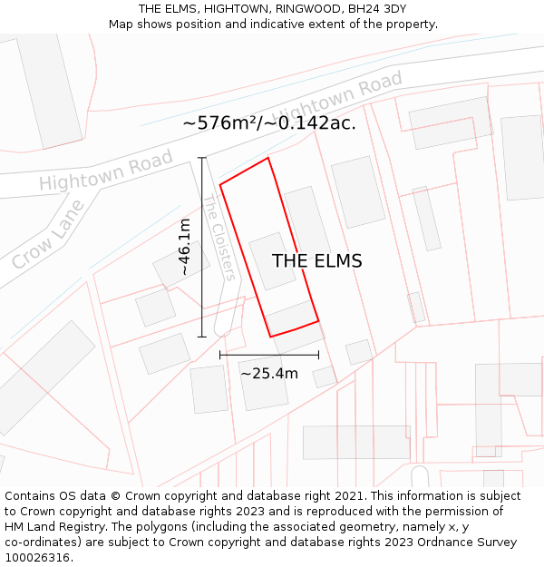 THE ELMS, HIGHTOWN, RINGWOOD, BH24 3DY: Plot and title map