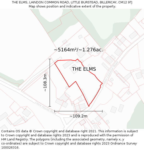 THE ELMS, LAINDON COMMON ROAD, LITTLE BURSTEAD, BILLERICAY, CM12 9TJ: Plot and title map