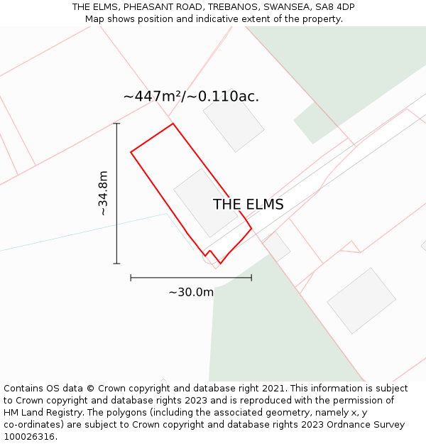 THE ELMS, PHEASANT ROAD, TREBANOS, SWANSEA, SA8 4DP: Plot and title map