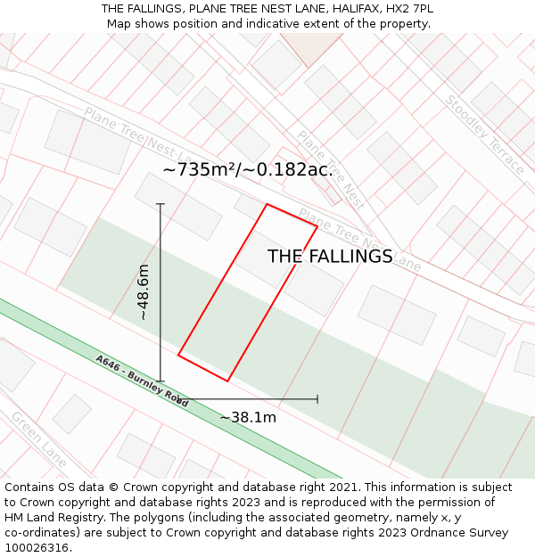 THE FALLINGS, PLANE TREE NEST LANE, HALIFAX, HX2 7PL: Plot and title map