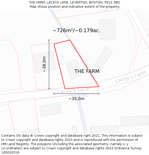 THE FARM, LACEYS LANE, LEVERTON, BOSTON, PE22 0BD: Plot and title map