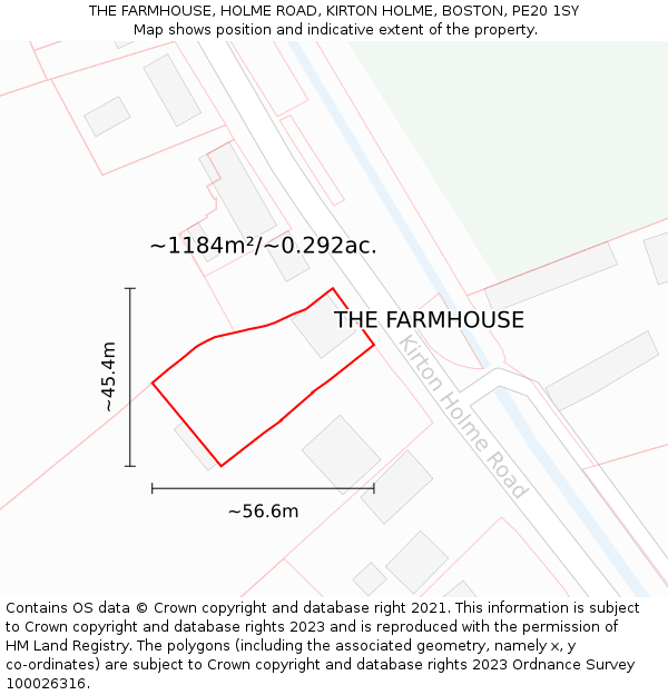 THE FARMHOUSE, HOLME ROAD, KIRTON HOLME, BOSTON, PE20 1SY: Plot and title map