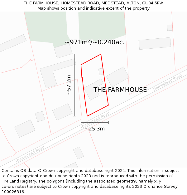 THE FARMHOUSE, HOMESTEAD ROAD, MEDSTEAD, ALTON, GU34 5PW: Plot and title map