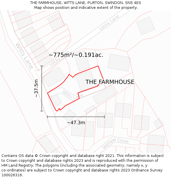 THE FARMHOUSE, WITTS LANE, PURTON, SWINDON, SN5 4ES: Plot and title map