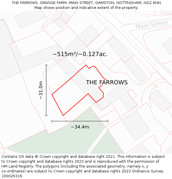 THE FARROWS, GRANGE FARM, MAIN STREET, GAMSTON, NOTTINGHAM, NG2 6NN: Plot and title map