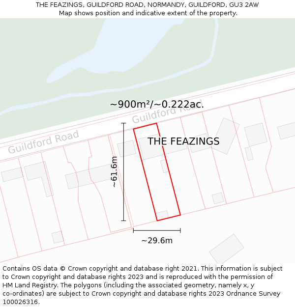 THE FEAZINGS, GUILDFORD ROAD, NORMANDY, GUILDFORD, GU3 2AW: Plot and title map