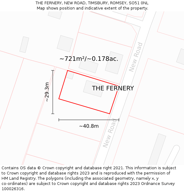 THE FERNERY, NEW ROAD, TIMSBURY, ROMSEY, SO51 0NL: Plot and title map