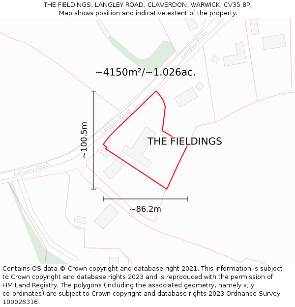 THE FIELDINGS, LANGLEY ROAD, CLAVERDON, WARWICK, CV35 8PJ: Plot and title map
