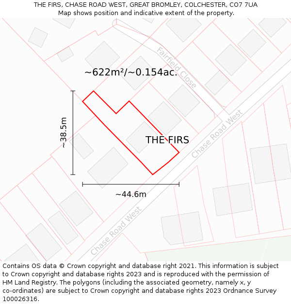 THE FIRS, CHASE ROAD WEST, GREAT BROMLEY, COLCHESTER, CO7 7UA: Plot and title map