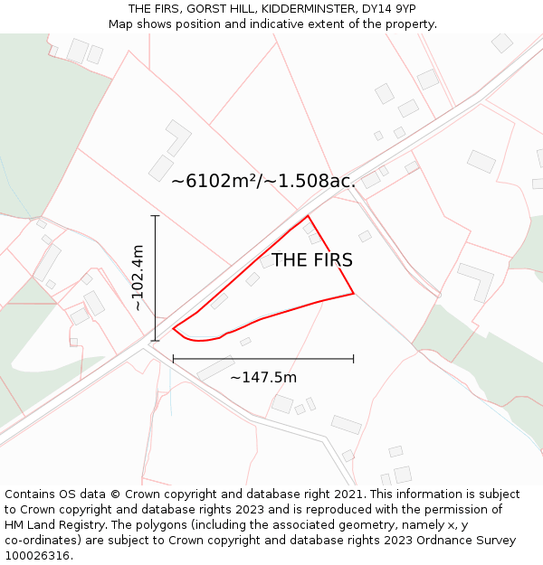 THE FIRS, GORST HILL, KIDDERMINSTER, DY14 9YP: Plot and title map