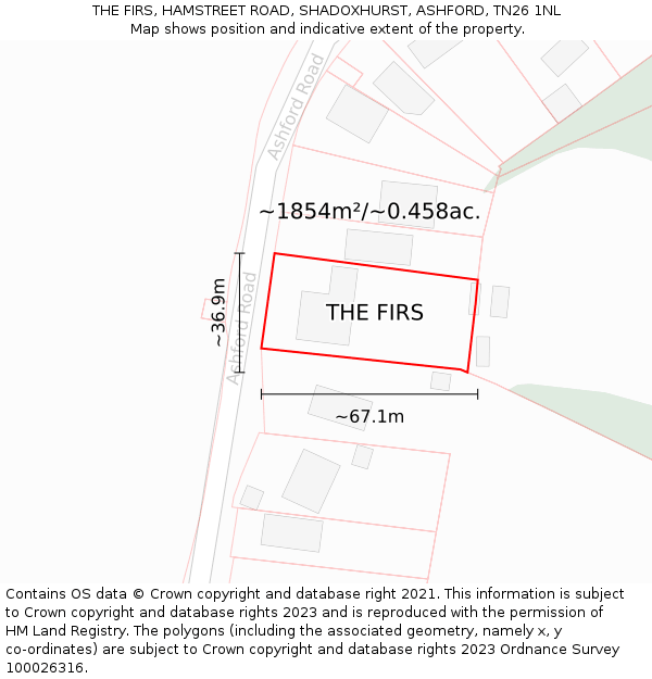 THE FIRS, HAMSTREET ROAD, SHADOXHURST, ASHFORD, TN26 1NL: Plot and title map