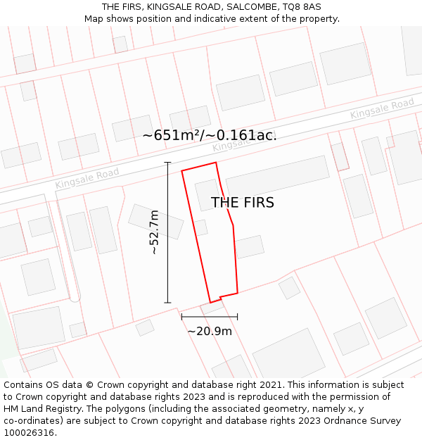 THE FIRS, KINGSALE ROAD, SALCOMBE, TQ8 8AS: Plot and title map