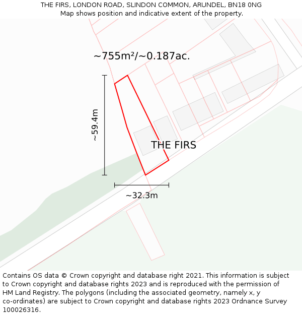 THE FIRS, LONDON ROAD, SLINDON COMMON, ARUNDEL, BN18 0NG: Plot and title map