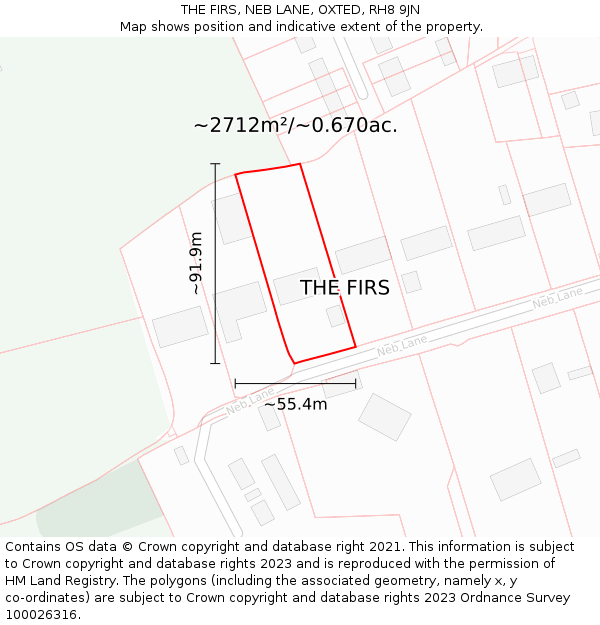 THE FIRS, NEB LANE, OXTED, RH8 9JN: Plot and title map