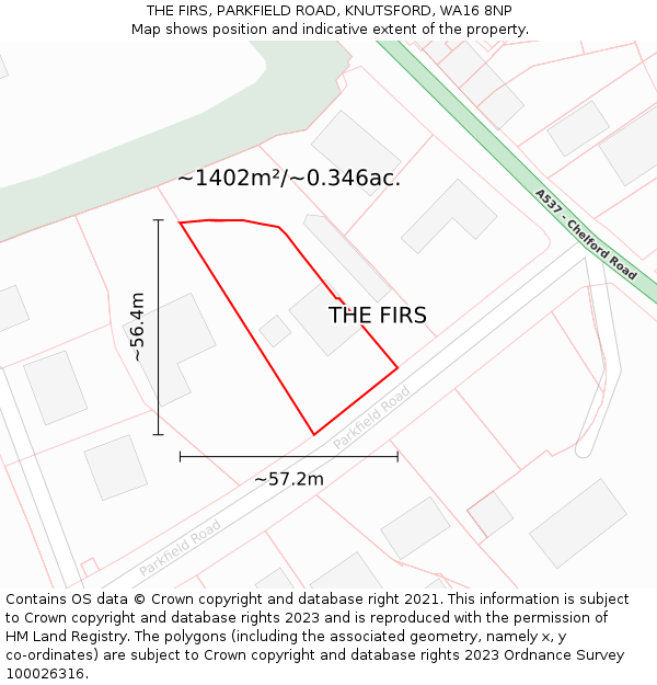 THE FIRS, PARKFIELD ROAD, KNUTSFORD, WA16 8NP: Plot and title map