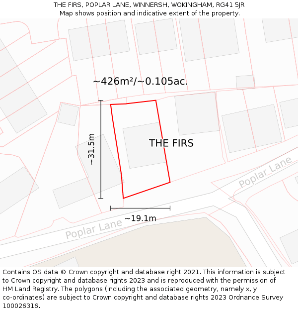 THE FIRS, POPLAR LANE, WINNERSH, WOKINGHAM, RG41 5JR: Plot and title map