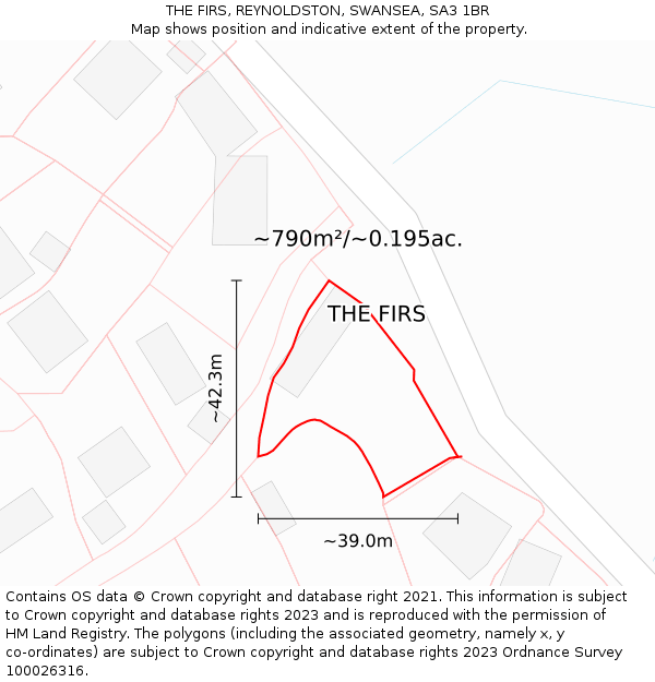 THE FIRS, REYNOLDSTON, SWANSEA, SA3 1BR: Plot and title map